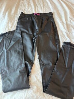 Edikted Black Faux Leather Skinny Pants with Pink Waist Tab